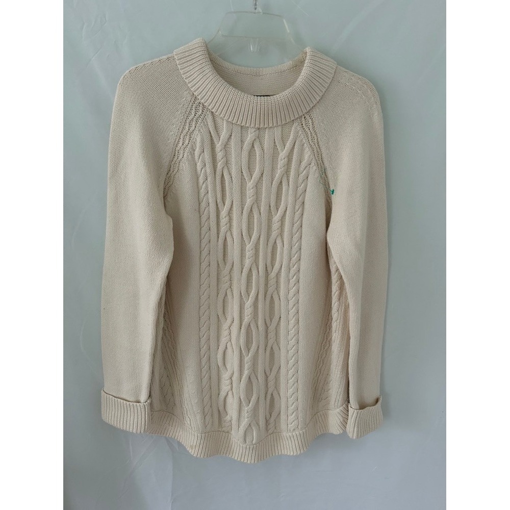 Talbots Womens Cream Ivory Cable Knit Mock Neck Raglan Sleeve Sweater Large